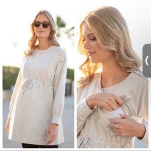 Seraphine Maternity Nursing Gray Snap Sweatshirt Drawstring Dress S
